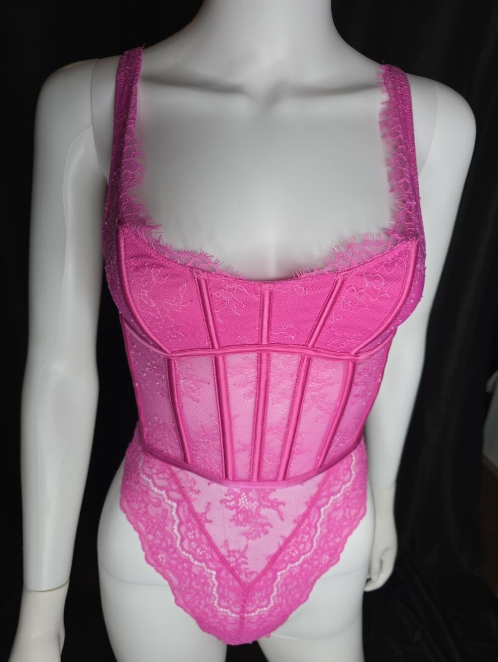 Victoria's Secret Neon Pink Lace Bustier Teddy - Picture 7 of 16